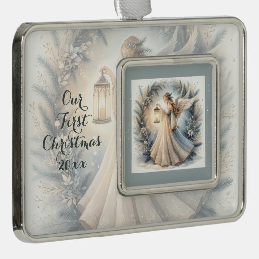 Celestial Winter Angel Lantern of Peace Verzilverd Omlijst Ornament (Rechts)