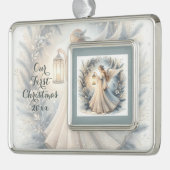 Celestial Winter Angel Lantern of Peace Verzilverd Omlijst Ornament (Links)