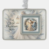 Celestial Winter Angel Lantern of Peace Verzilverd Omlijst Ornament (Voorkant)