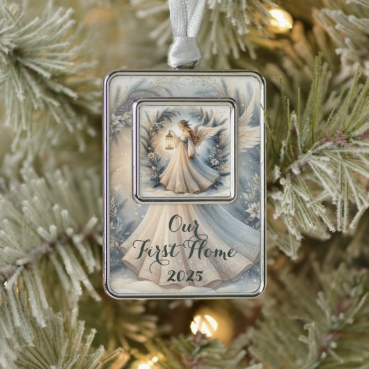 Celestial Winter Angel Lantern of Peace Verzilverd Omlijst Ornament (Boom)