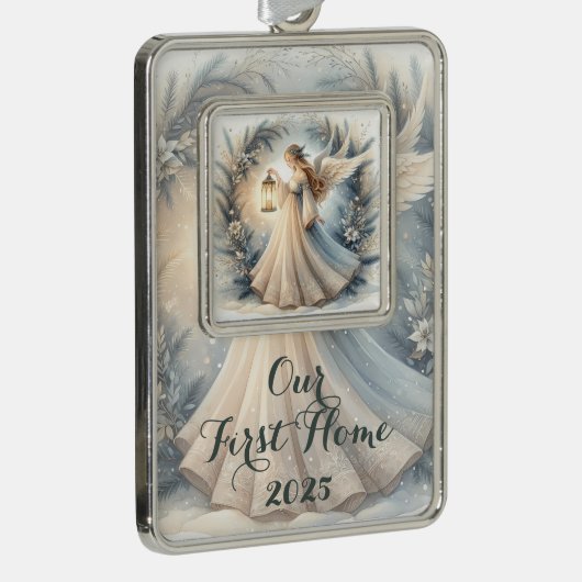 Celestial Winter Angel Lantern of Peace Verzilverd Omlijst Ornament (Rechts)