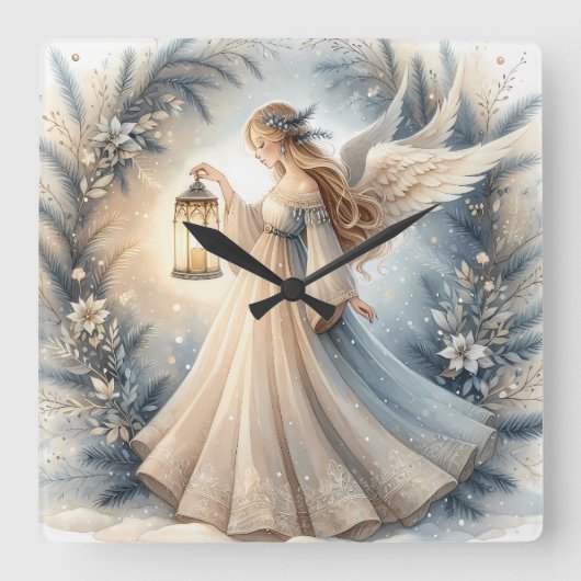 Celestial Winter Angel Lantern of Peace Vierkante Klok (Voorkant)