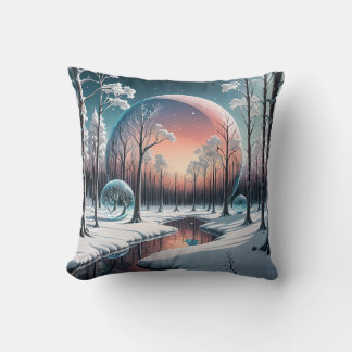 Celestial Winter Dream: Surreal Snowy Forest Kussen