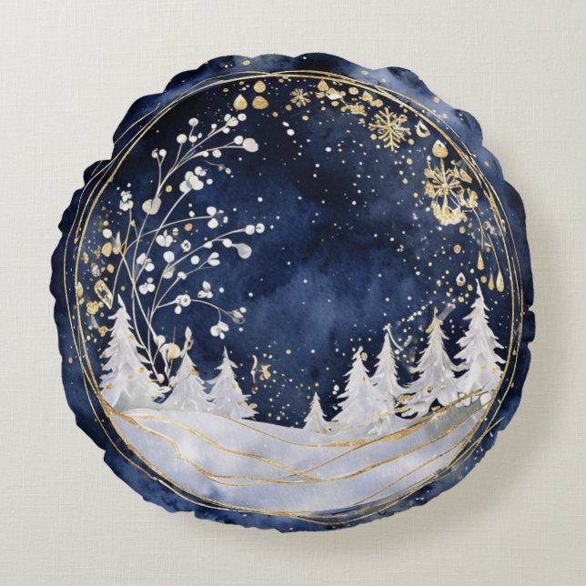 Celestial Winter Elegance Rond Kussen (Voorkant)