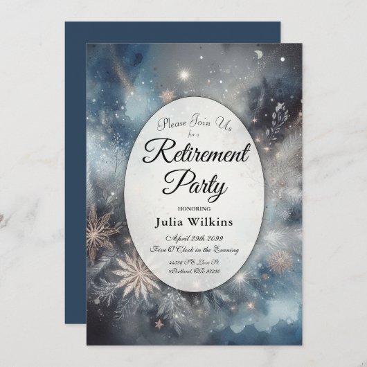 Celestial Winter Midnight Sparkle Pensioenfeest Kaart (Voorkant / Achterkant)
