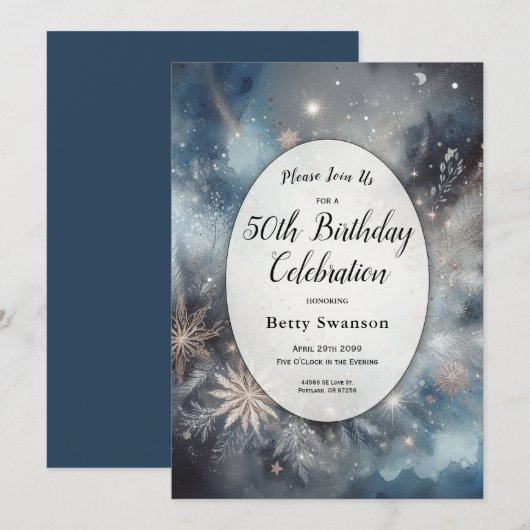 Celestial Winter Midnight Sparkle Verjaardagsfeest Kaart (Voorkant / Achterkant)
