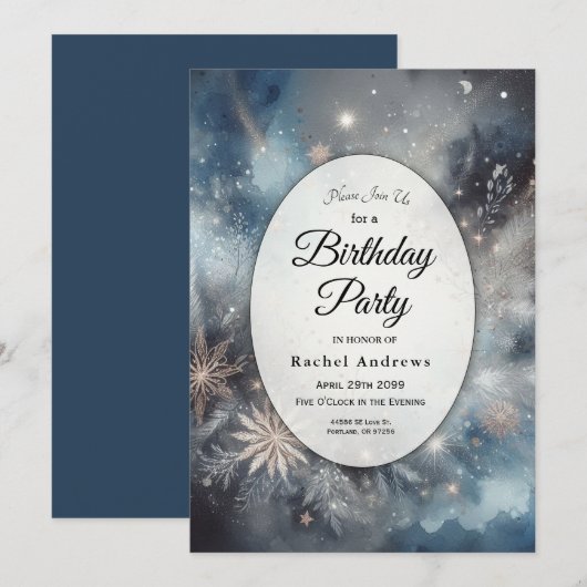 Celestial Winter Midnight Sparkle Verjaardagsfeest Kaart (Voorkant / Achterkant)