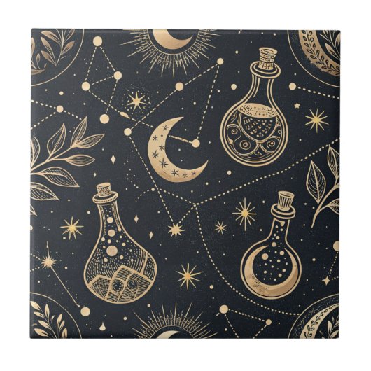 Celestial Witchcraft - Gold Moon, Potion Bottles Tegeltje (Voorkant)