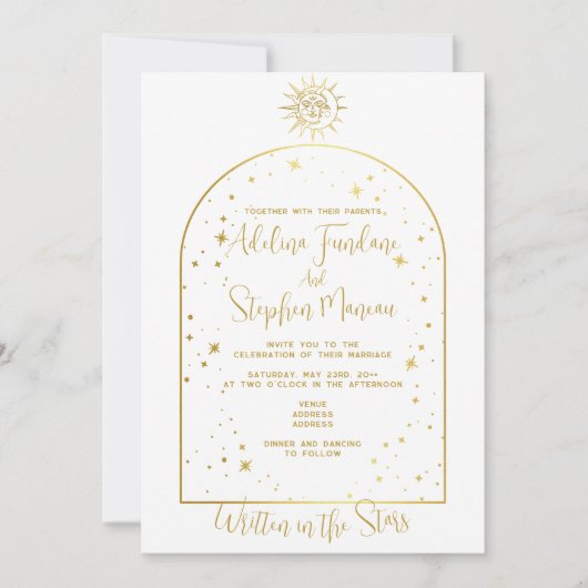 Celestial Witte en Gouden Sterren Maan & Zon Bruil Kaart (Voorkant)