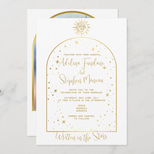 Celestial Witte en Gouden Sterren Maan & Zon Bruil Kaart (Voorkant / Achterkant)