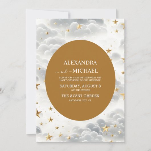 Celestial Witte en Gouden Sterren Maan & Zon Bruil Kaart (Voorkant)