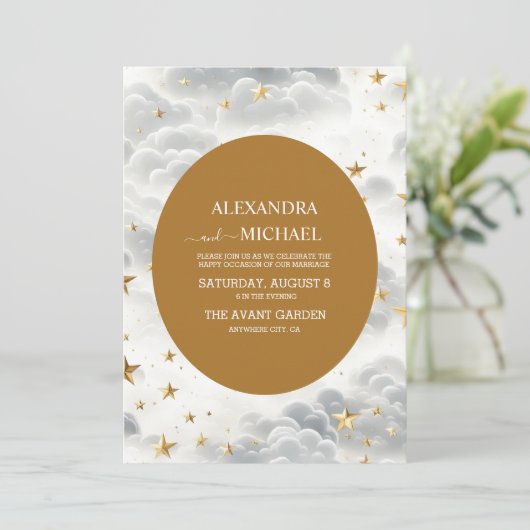 Celestial Witte en Gouden Sterren Maan & Zon Bruil Kaart (Staand voorkant)