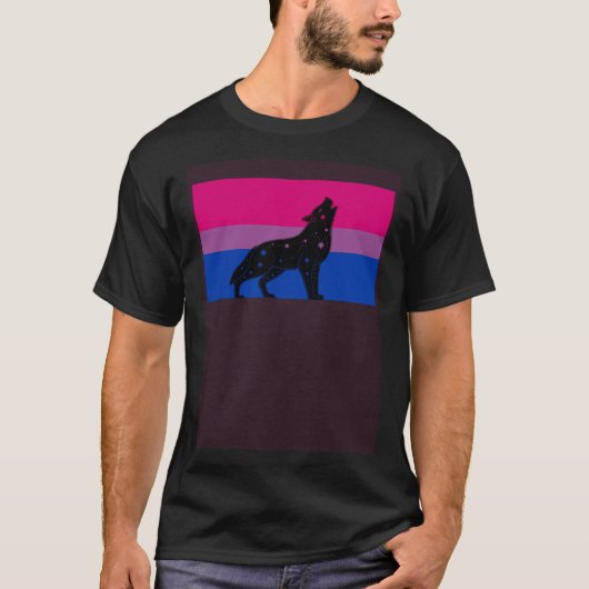 Celestial Wolf Bisexual Pride Flag Tribal Galaxy A T-shirt (Voorkant)