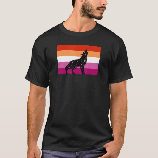 Celestial Wolf Lesbisch Pride Vlag Tribal Galaxy A T-shirt (Voorkant)