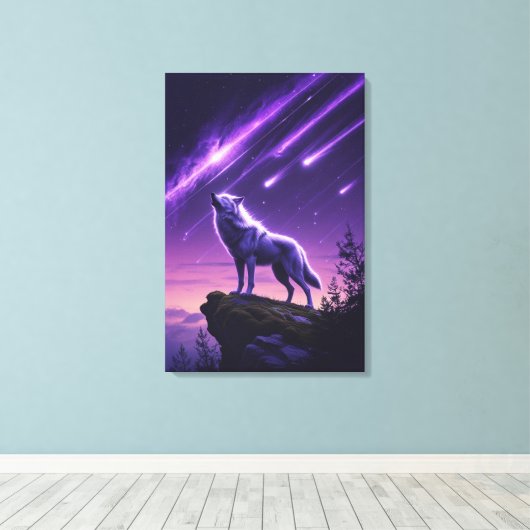 Celestial Wolf – Mystic Howl Canvas Afdrukken (Insitu (Houten vloer))
