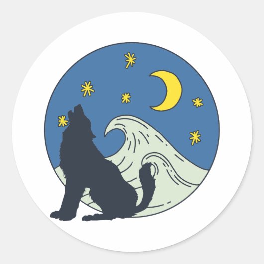 Celestial Wolf Mystical Art Ronde Sticker (Voorkant)