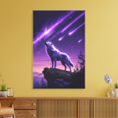 Celestial Wolf – Mystieke Huil Canvasprint Canvas Afdruk (Insitu (Woonkamer))