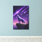 Celestial Wolf – Mystieke Huil Canvasprint Canvas Afdruk (Insitu (Houten vloer))