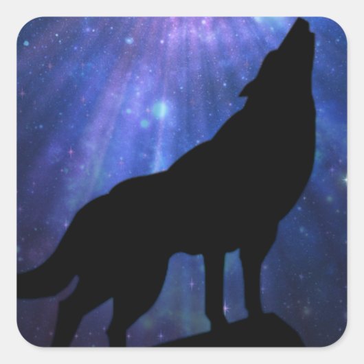 Celestial Wolf Vierkante Sticker (Voorkant)