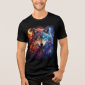 Celestial Wolf with Flowers and Crescent Moon Tri-Blend Shirt (Voorkant)