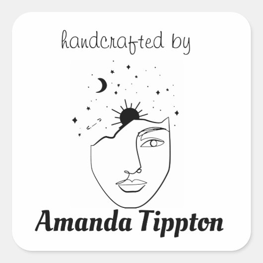 Celestial Woman Line Art Handgemaakt door Vierkante Sticker (Voorkant)