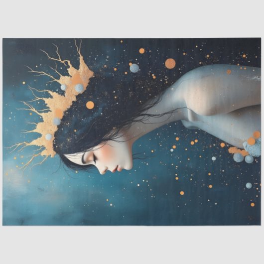 Celestial Woman Portrait Gold Crown Surreal  Tissuepapier (Voorkant)