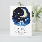 Celestial Wonders: Moon and Stars Boy Baby shower Bedankkaart (Staand voorkant)