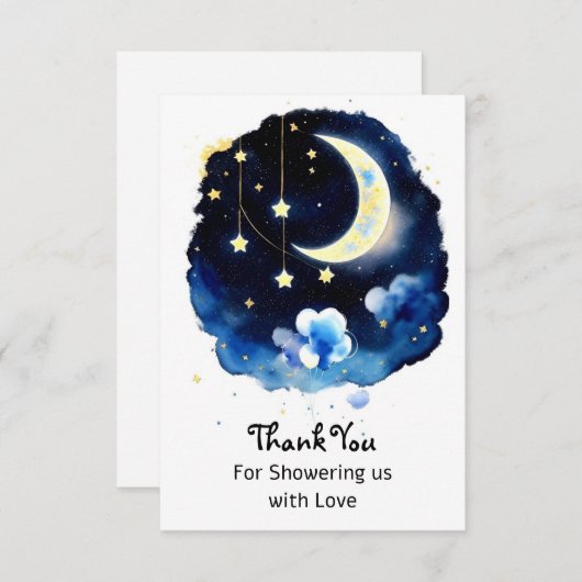 Celestial Wonders: Moon and Stars Boy Baby shower Bedankkaart (Voorkant / Achterkant)