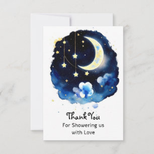 Celestial Wonders: Moon and Stars Boy Baby shower Bedankkaart