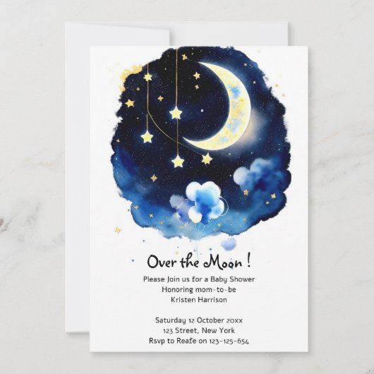 Celestial Wonders: Moon and Stars Boy Baby shower Kaart (Voorkant)