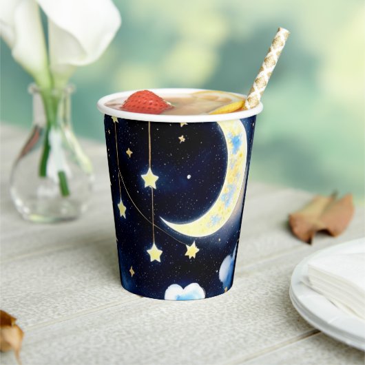 Celestial Wonders: Moon and Stars Boy Baby shower Papieren Bekers (Insitu)
