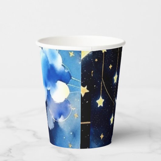 Celestial Wonders: Moon and Stars Boy Baby shower Papieren Bekers (Rechts)