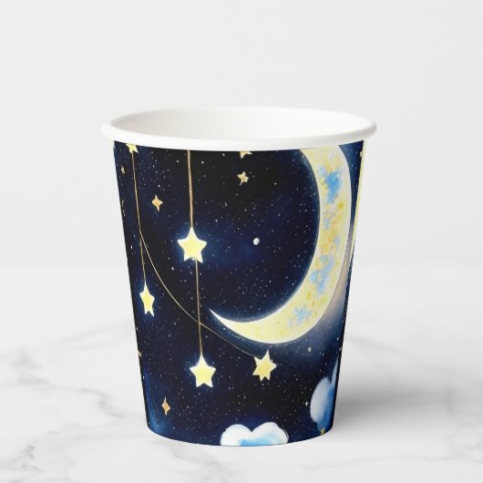 Celestial Wonders: Moon and Stars Boy Baby shower Papieren Bekers (Voorkant)