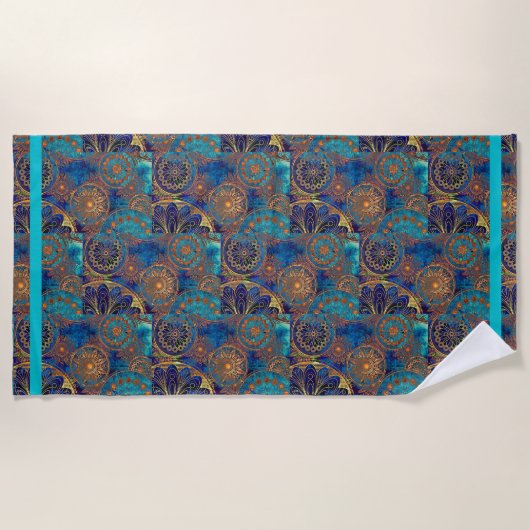 Celestial XTR Grote Badhanddoek Blauw Aqua Gold (Voorkant)