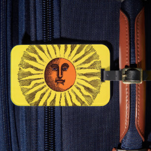 Celestial Yellow glimlachend Happy Hippie Sun Bagagelabel