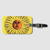  Celestial Yellow glimlachend Happy Hippie Sun Bagagelabel (Voorkant (horizontaal))