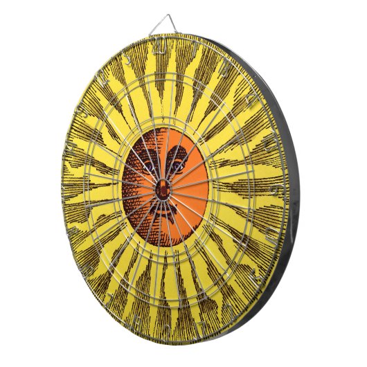 Celestial Yellow glimlachend Happy Hippie Sun Dartbord (Voorkant Rechts)