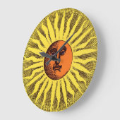 Celestial Yellow glimlachend Happy Hippie Sun Grote Klok (Hoek)