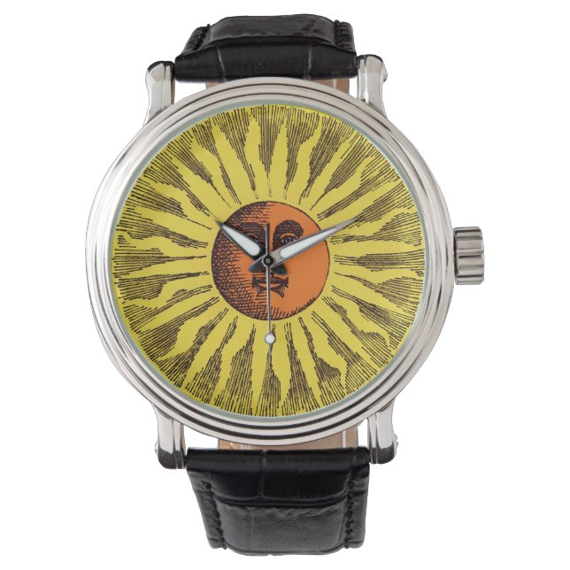  Celestial Yellow glimlachend Happy Hippie Sun Horloge (Voorkant)