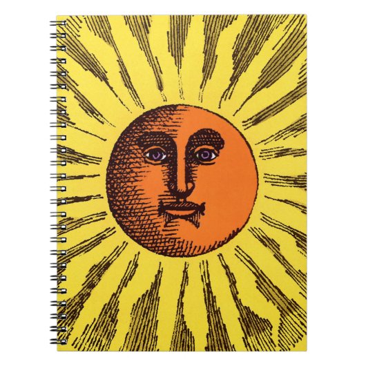 Celestial Yellow glimlachend Happy Hippie Sun Notitieboek (Voorkant)