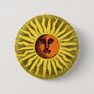 Celestial Yellow glimlachend Happy Hippie Sun Ronde Button 5,7 Cm
