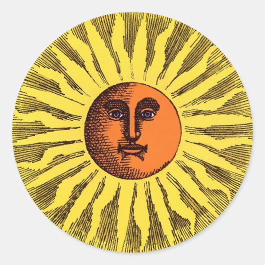 Celestial Yellow glimlachend Happy Hippie Sun Ronde Sticker (Voorkant)