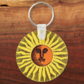  Celestial Yellow glimlachend Happy Hippie Sun Sleutelhanger (Voorkant)