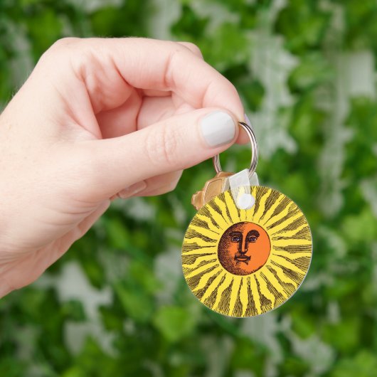  Celestial Yellow glimlachend Happy Hippie Sun Sleutelhanger (Hand)