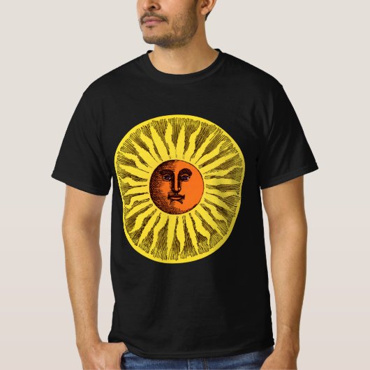  Celestial Yellow glimlachend Happy Hippie Sun T-shirt (Voorkant)