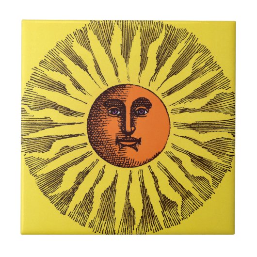  Celestial Yellow glimlachend Happy Hippie Sun Tegeltje (Voorkant)