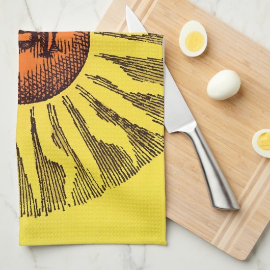  Celestial Yellow glimlachend Happy Hippie Sun Theedoek (Quarter Fold)