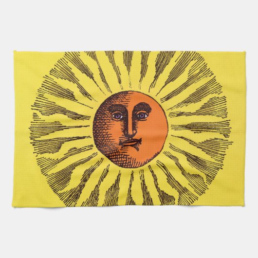  Celestial Yellow glimlachend Happy Hippie Sun Theedoek (Horizontaal)