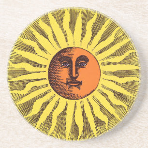 Celestial Yellow glimlachend Happy Hippie Sun Zandsteen Onderzetter