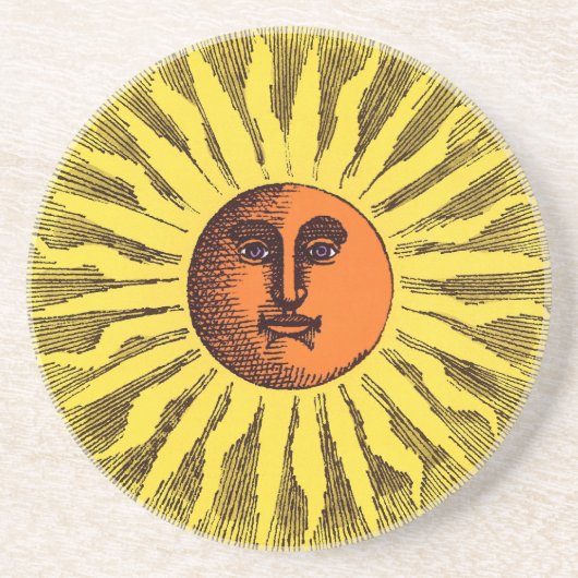  Celestial Yellow glimlachend Happy Hippie Sun Zandsteen Onderzetter (Voorkant)